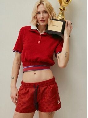 Umbro Red Athletic Shorts with Elastic Waist